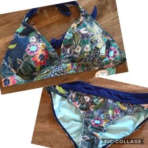 New Women’s Prana Blue Anchor Bikini Set XL L